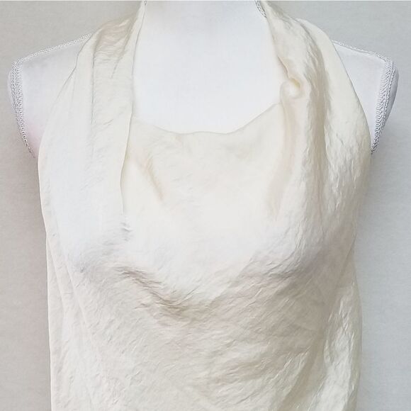 Adiva Pearl Sleeveless Keyhole Cream LeChute Satin Cowl Neck Mini Dress - Picture 2 of 8